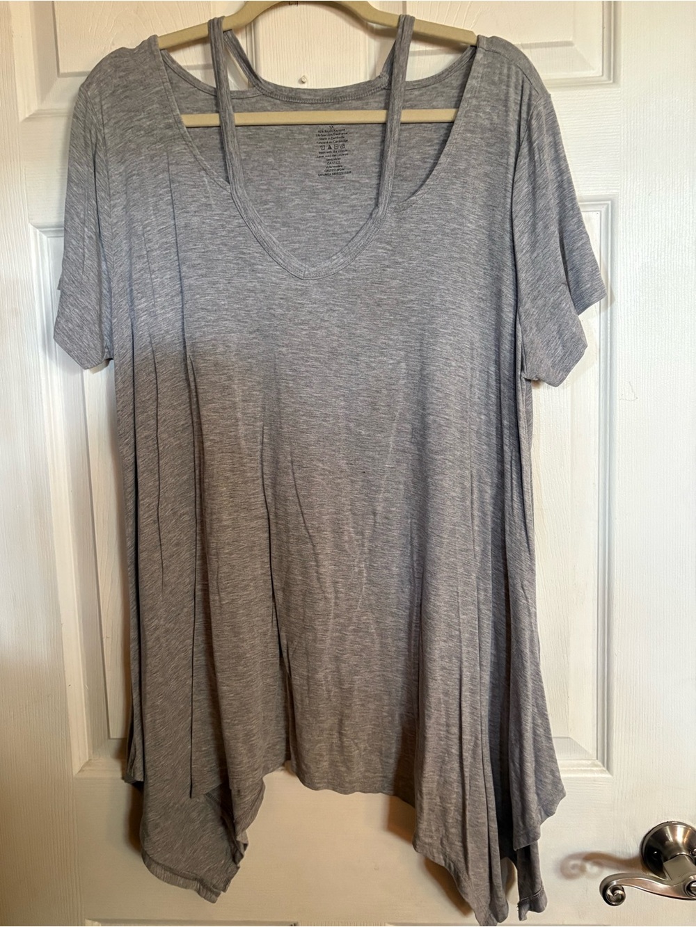 George Heather Gray Short Sleeve Scoop Neck Tunic with Strappy Back